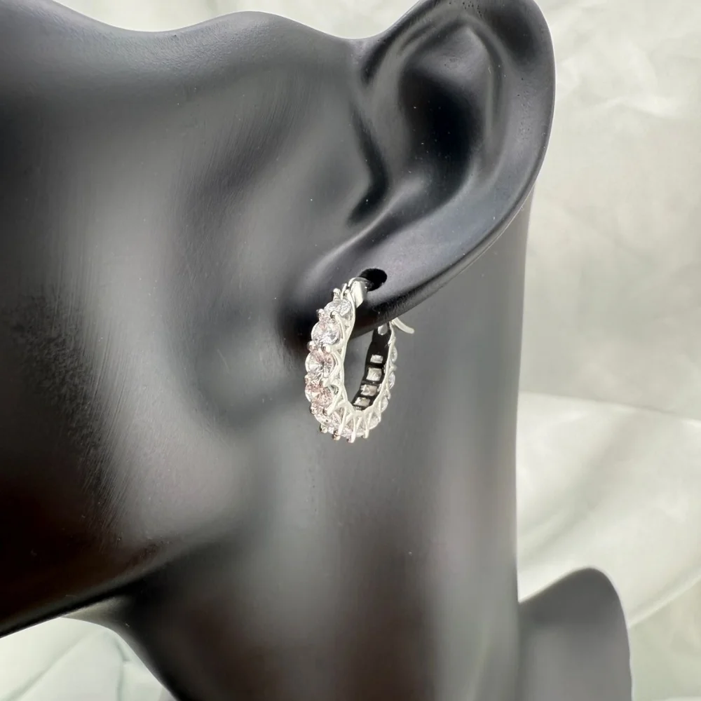 Wedding guests Crystal Silver Hoop Earrings - Picture 4 of 7